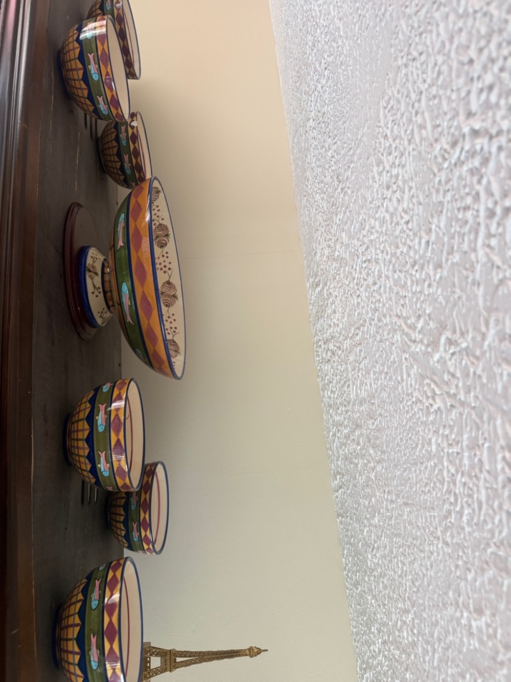 Anna Hand-Painted Ceramic Bowl Set in Blue, Purple, Yellow, Green, Cream